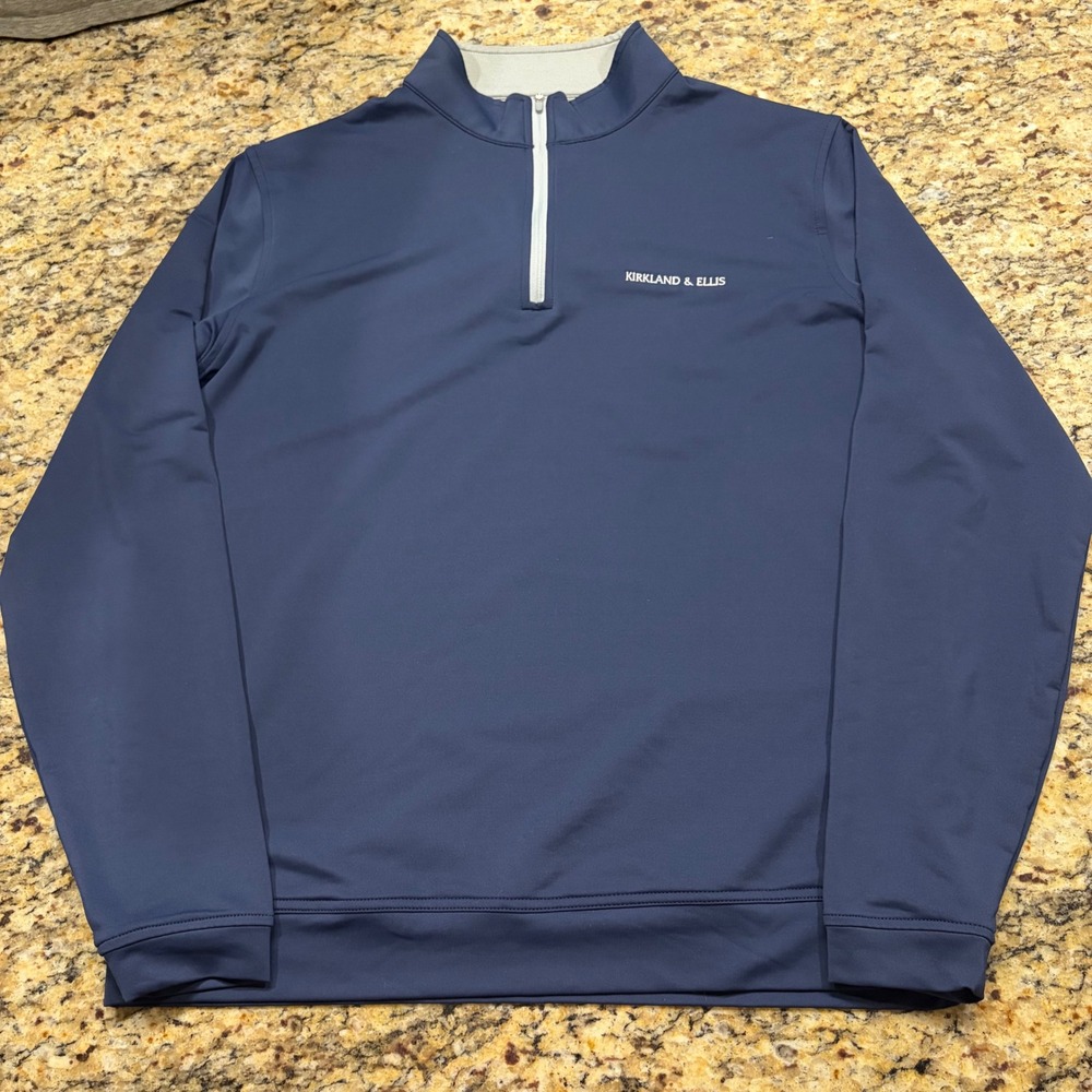 Peter Millar Mens Navy Blue Quarter Zip Kirkland & Ellis Logo Pullover Size L ws